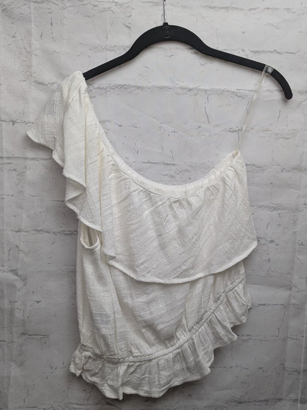 American Eagle Top Womens M White Ruffled One Shoulder Crop Cotton Viscose Blend